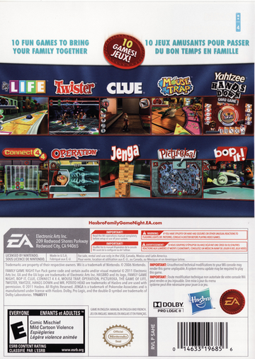 
Hasbro Family Game Night Fun Pack | Wii | back cover 1