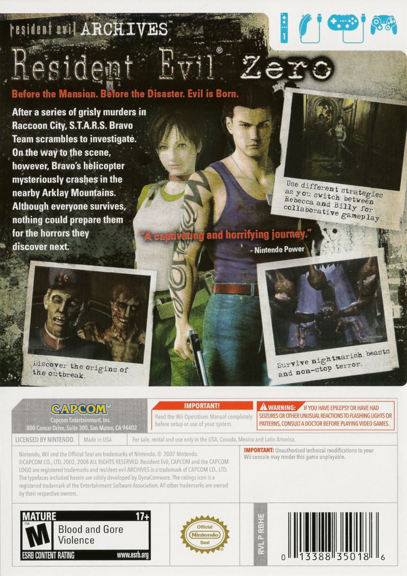 
Resident Evil Archives: Resident Evil Zero | Wii | back cover 1