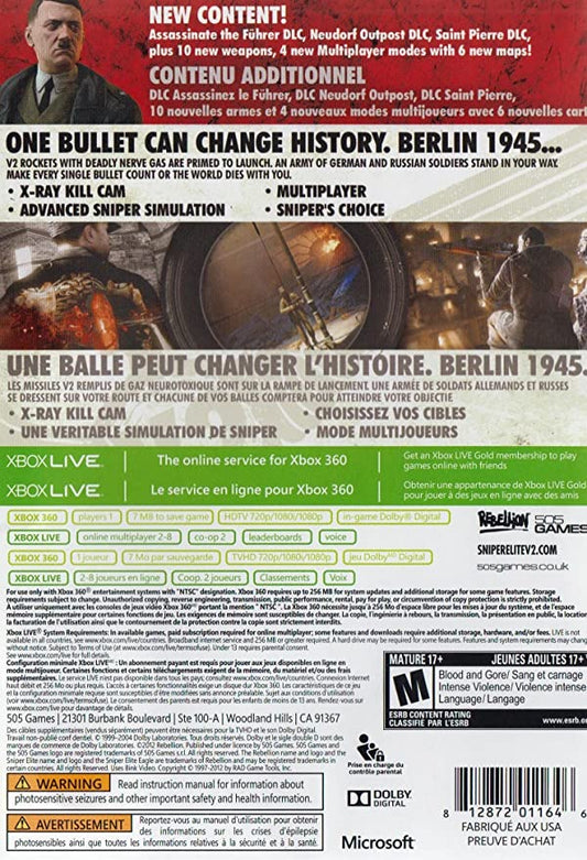 Sniper Elite V2 [Silver Star Edition] | Xbox 360 | back cover 1 | region=North America | launchbox-288dd4e483a8 | source=LaunchBox