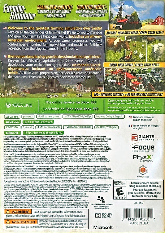 
Farming Simulator | Xbox 360 | back cover 1