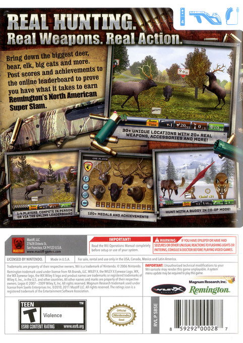 
Remington Super Slam Hunting: North America | Wii | back cover 2