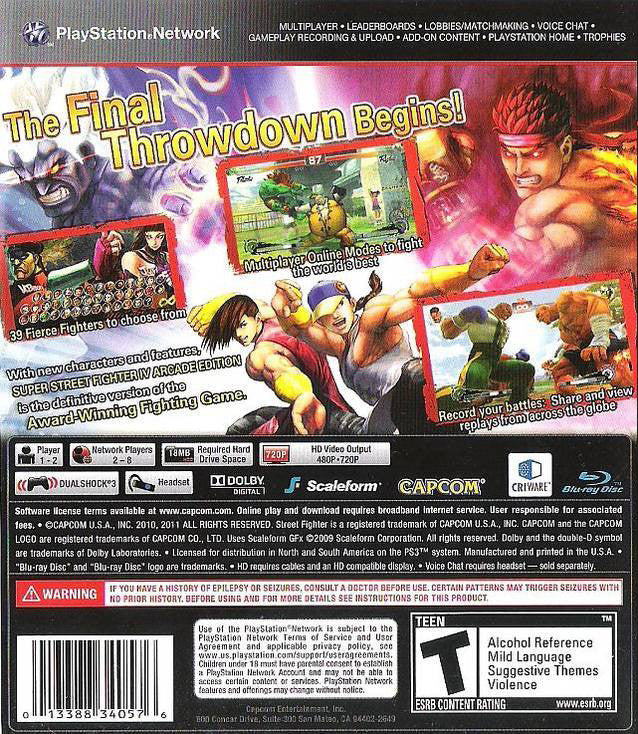 
Super Street Fighter IV: Arcade Edition | PlayStation 3 | back cover 1