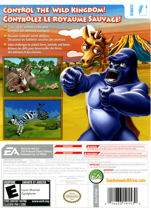 
SimAnimals: Africa | Wii | back cover 1