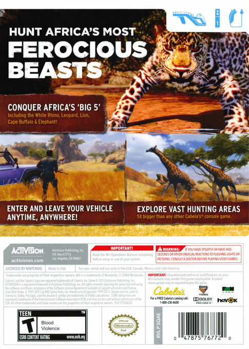 
Cabela's African Adventures | Wii | back cover 1