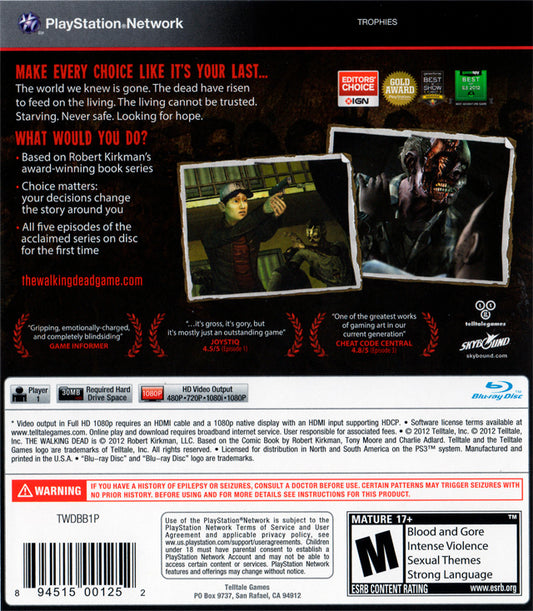 
The Walking Dead | PlayStation 3 | back cover 1 | Region: North America | Source: LaunchBox