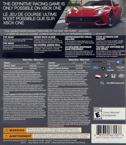 
Forza Motorsport 5 | Xbox One | back cover 1 | Region: North America | Source: LaunchBox