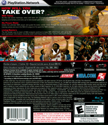 
NBA 2K10 | PlayStation 3 | back cover 1