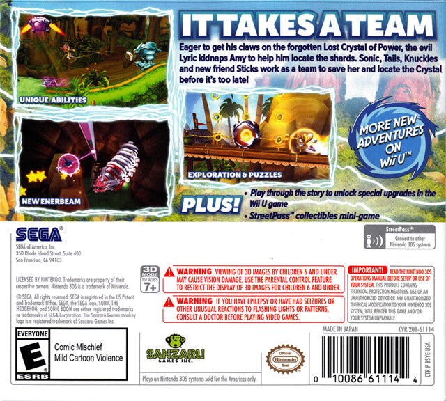
Sonic Boom: Shattered Crystal | Nintendo 3DS | back cover 1