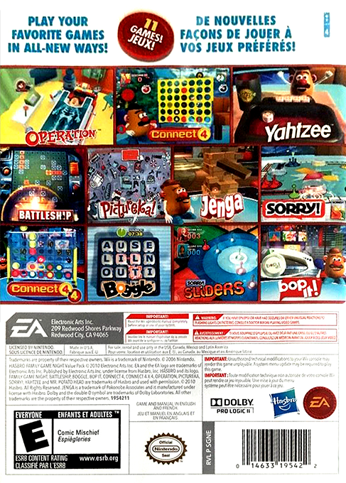 
Hasbro Family Game Night: Value Pack | Wii | back cover 1