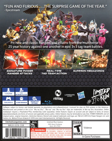 
Power Rangers: Battle for the Grid | PlayStation 4 | back cover 1 | Region: North America | Source: LaunchBox