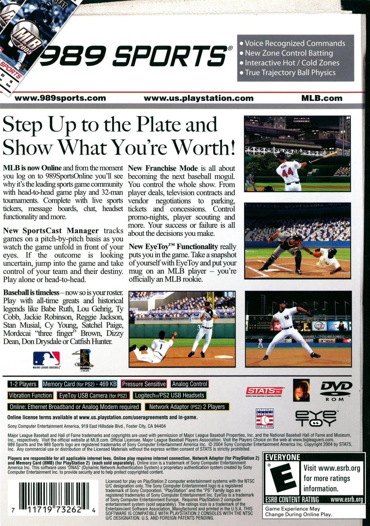 MLB 2005 | PlayStation 2 | back cover 1 | Region: North America | Source: LaunchBox