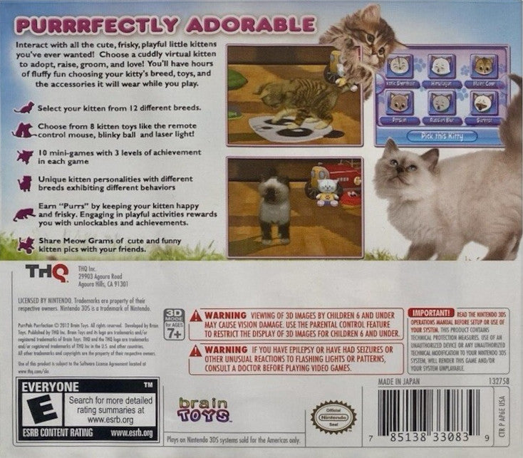 
Purr Pals Purrfection | Nintendo 3DS | back cover 1 | Region: North America | Source: LaunchBox
