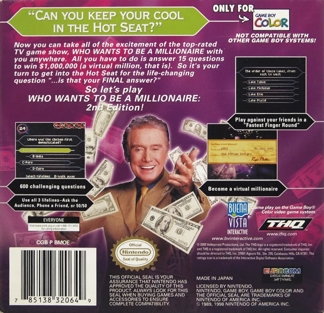
Who Wants to Be a Millionaire: 2nd Edition | Game Boy Color | back cover 1