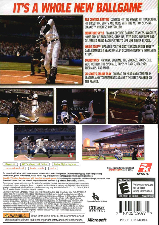 
Major League Baseball 2K7 | Xbox 360 | back cover 1 | Region: North America | Source: LaunchBox