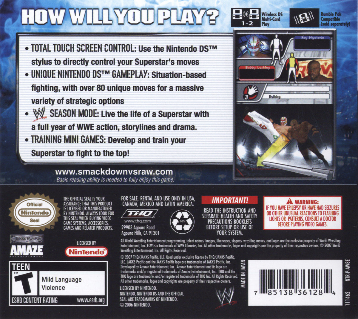 
WWE Smackdown vs. Raw 2008 | Nintendo DS | back cover 1