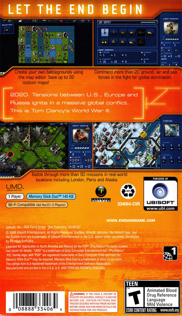 Tom Clancy's EndWar | PSP | back cover 1 | Region: North America | Source: LaunchBox