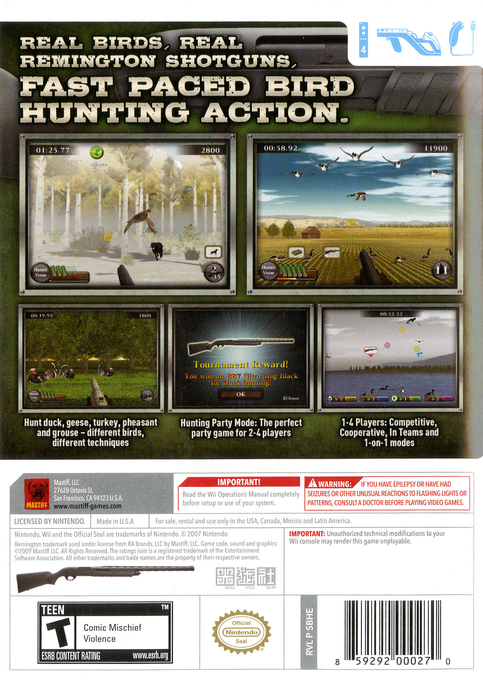 
Remington: Great American Bird Hunt | Wii | back cover 1