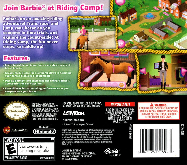 
Barbie Horse Adventures: Riding Camp | Nintendo DS | back cover 1