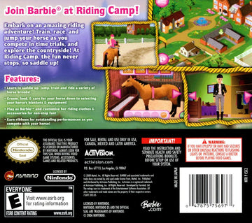 
Barbie Horse Adventures: Riding Camp | Nintendo DS | back cover 1