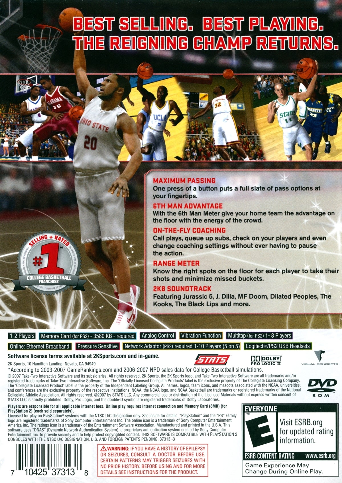 
College Hoops NCAA 2K8 | PlayStation 2 | back cover 1 | Region: North America | Source: LaunchBox