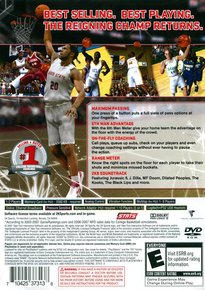 
College Hoops NCAA 2K8 | PlayStation 2 | back cover 1 | Region: North America | Source: LaunchBox