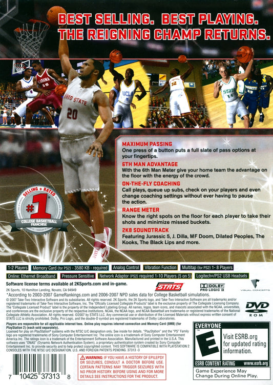 
College Hoops NCAA 2K8 | PlayStation 2 | back cover 1 | Region: North America | Source: LaunchBox
