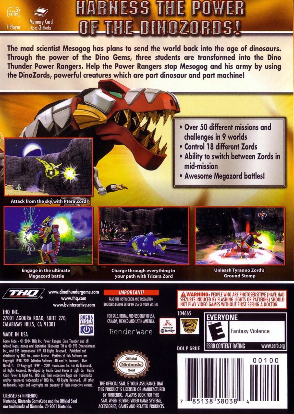 Power Rangers: Dino Thunder | GameCube | back cover 1