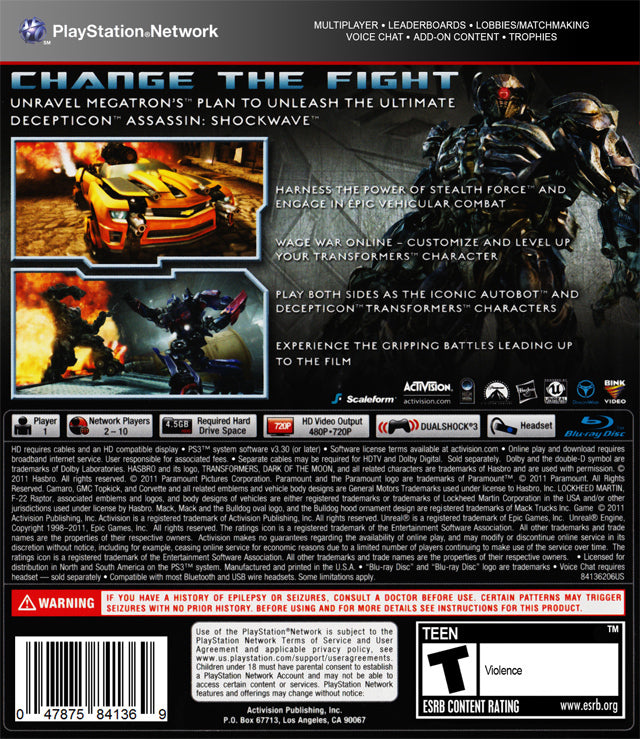 
Transformers: Dark of the Moon | PlayStation 3 | back cover 1