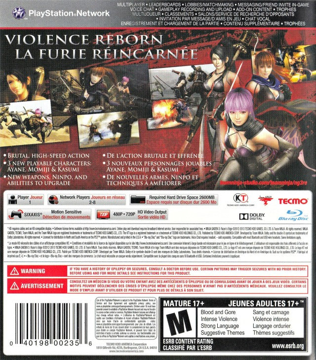 
Ninja Gaiden 3: Razor's Edge | PlayStation 3 | back cover 1