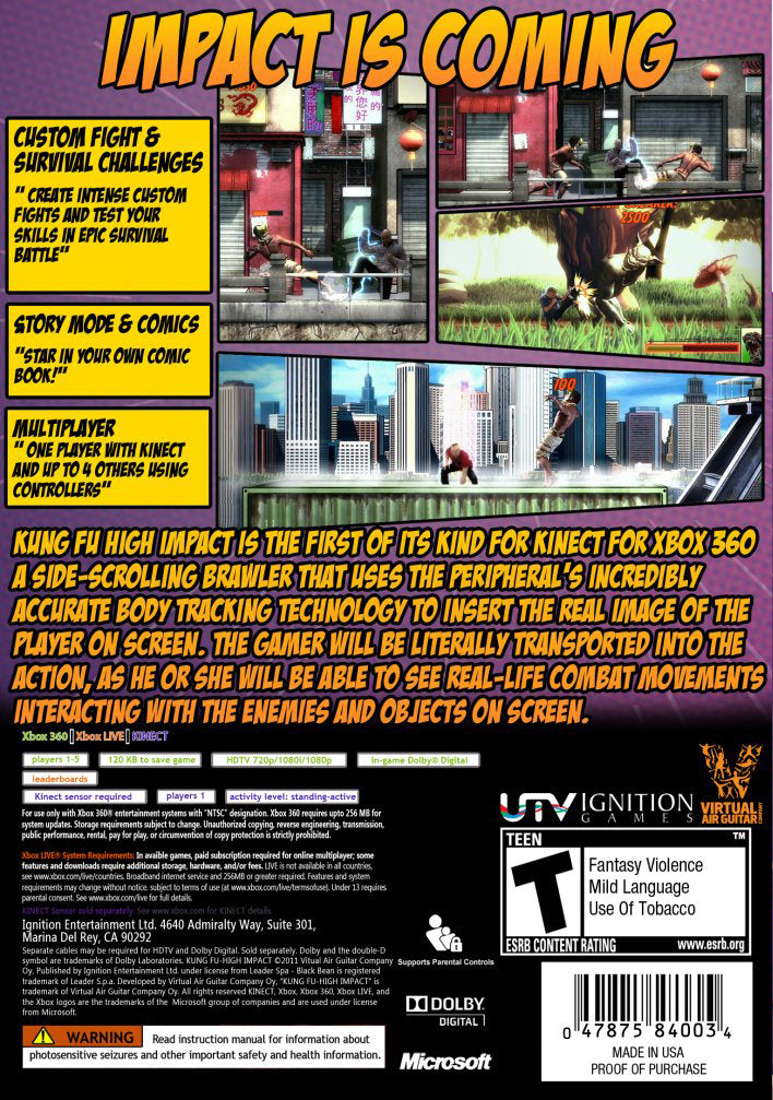 Kung-Fu: High Impact | Xbox 360 | back cover 1 | Region: North America | Source: LaunchBox