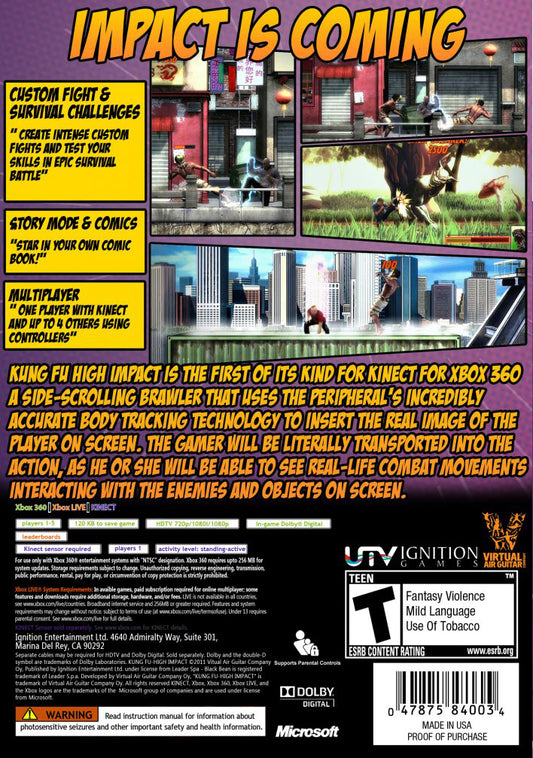 
Kung-Fu: High Impact | Xbox 360 | back cover 1 | Region: North America | Source: LaunchBox