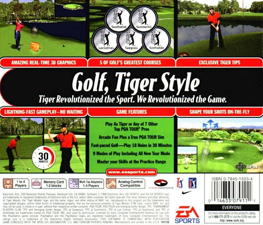 
Tiger Woods '99 PGA Tour Golf | PlayStation | back cover 1 | Region: North America | Source: LaunchBox