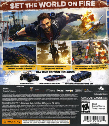 
Just Cause 3 (Day One Edition) | Xbox One | back cover | SKU 662248915814