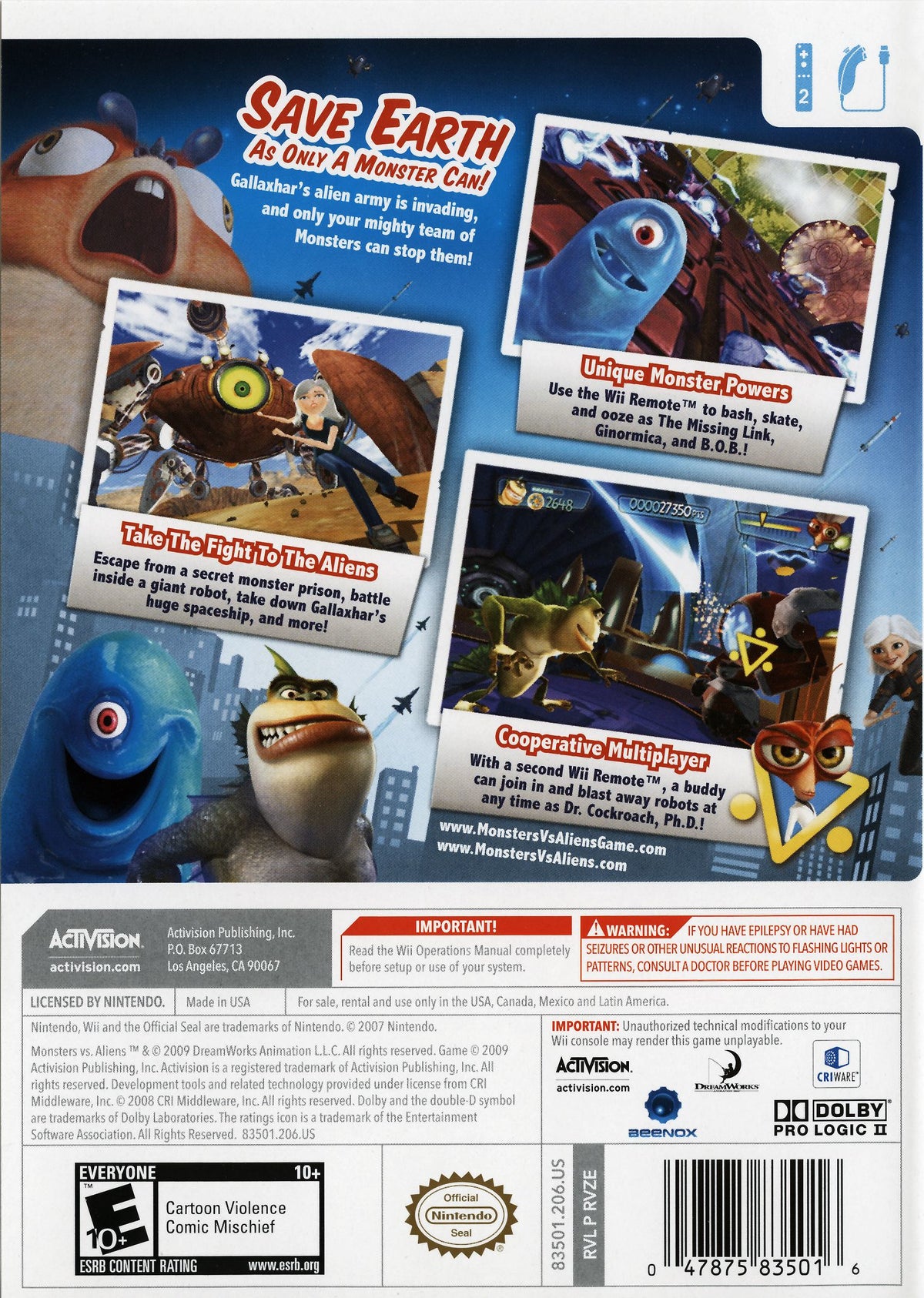Monsters vs. Aliens | Wii | back cover 1