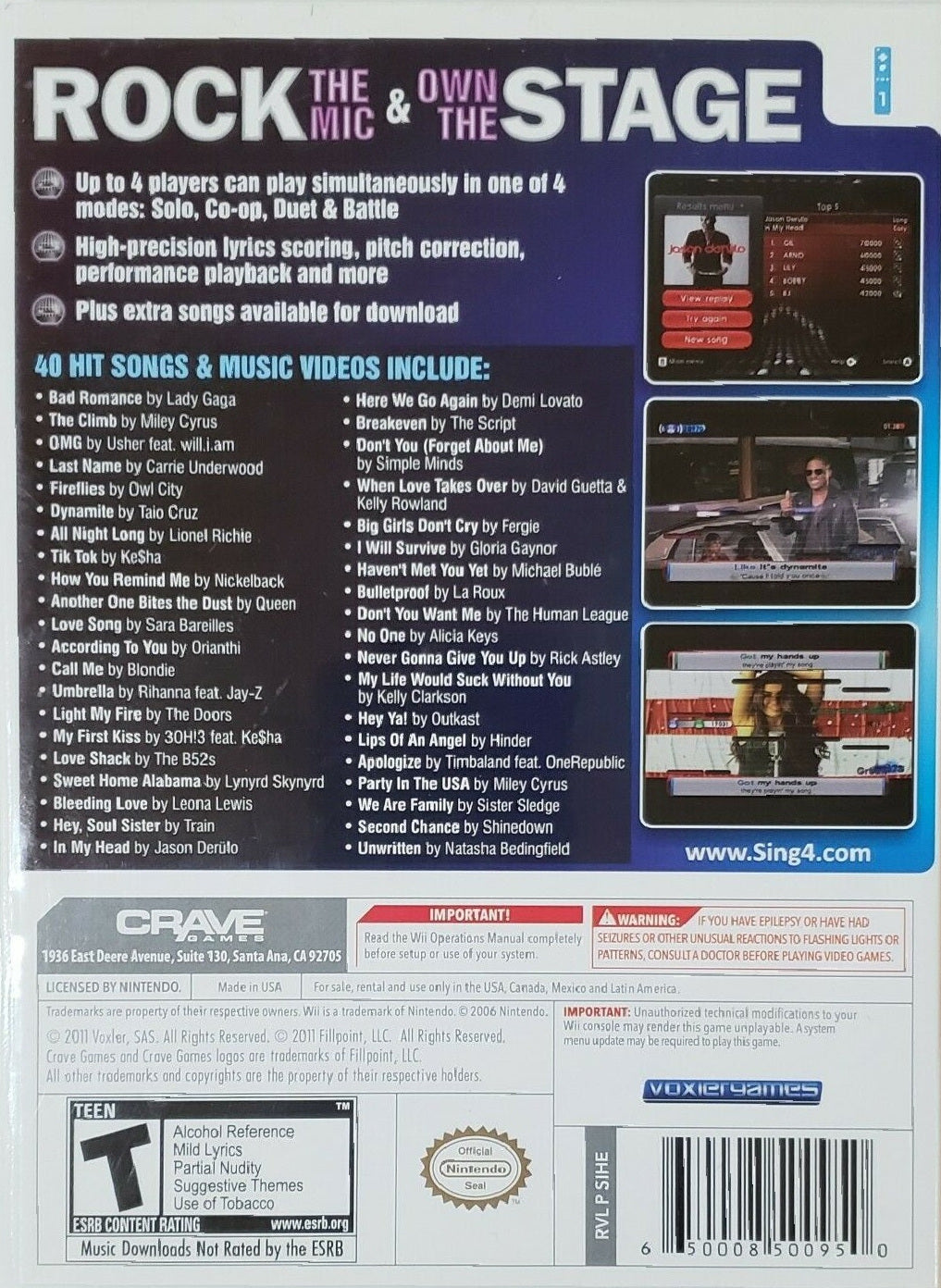 
Sing 4: The Hits Edition | Wii | back cover 1