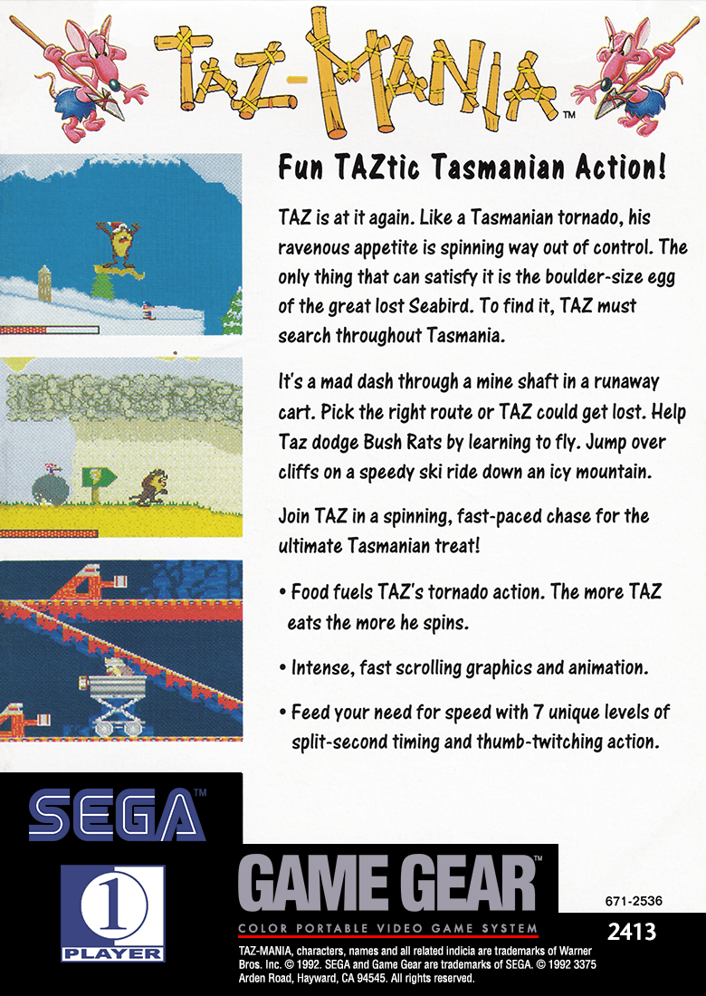 Taz-Mania | Game Gear | back cover 1