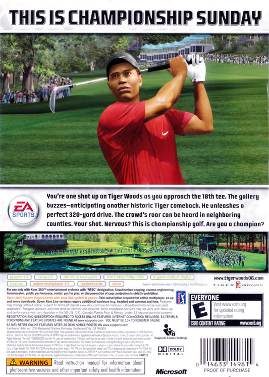 
Tiger Woods PGA Tour 06 | Xbox 360 | back cover 1 | Region: North America | Source: LaunchBox