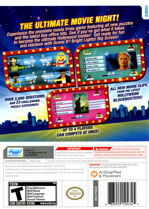 
Scene It? Bright Lights! Big Screen! | Wii | back cover 1