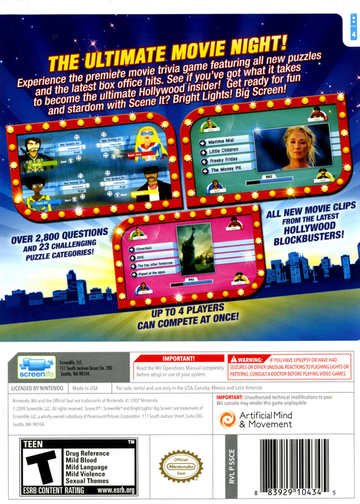 
Scene It? Bright Lights! Big Screen! | Wii | back cover 1