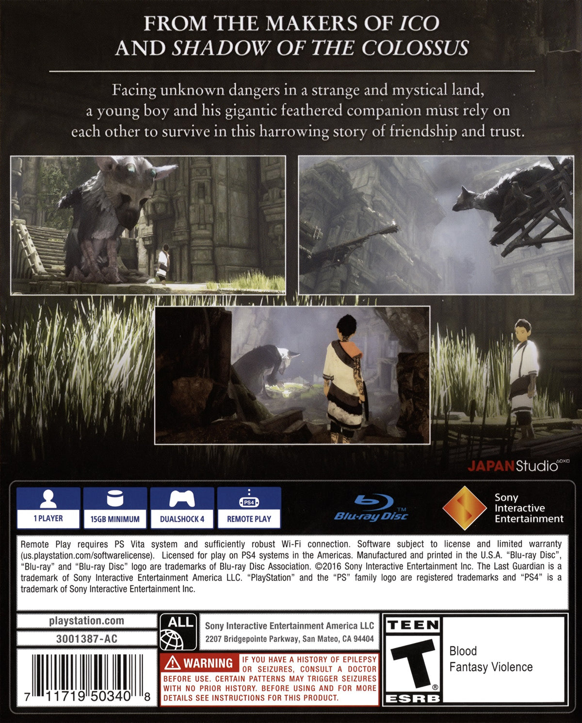 The Last Guardian | PlayStation 4 | back cover 1