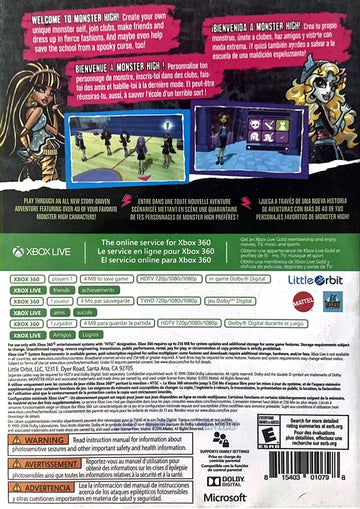 
Monster High: New Ghoul in School | Xbox 360 | back cover 1 | Region: North America | Source: LaunchBox