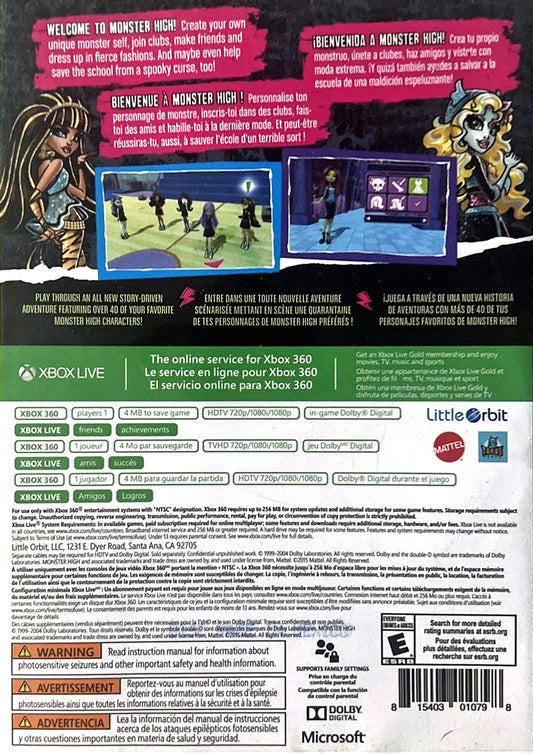 
Monster High: New Ghoul in School | Xbox 360 | back cover 1 | Region: North America | Source: LaunchBox