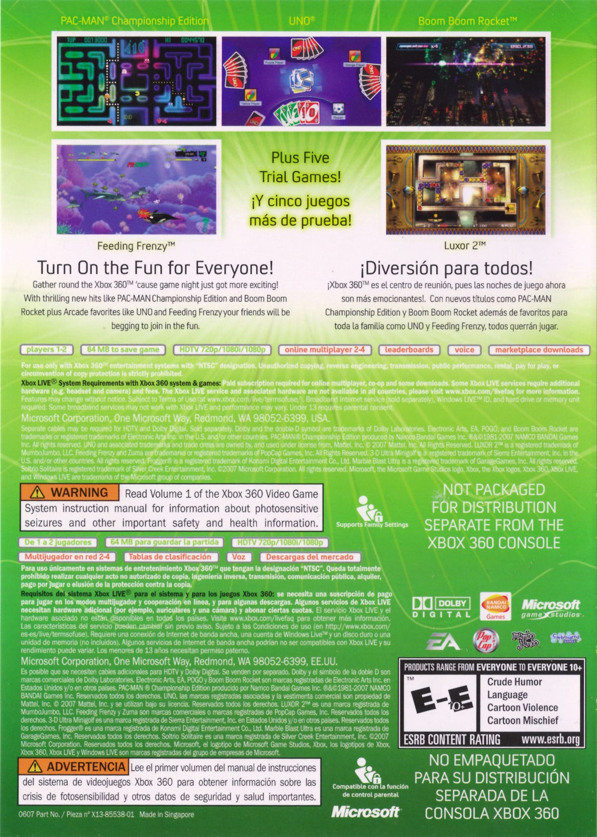 
Xbox Live Arcade Compilation Disc | Xbox 360 | back cover 1 | Region: North America | Source: LaunchBox