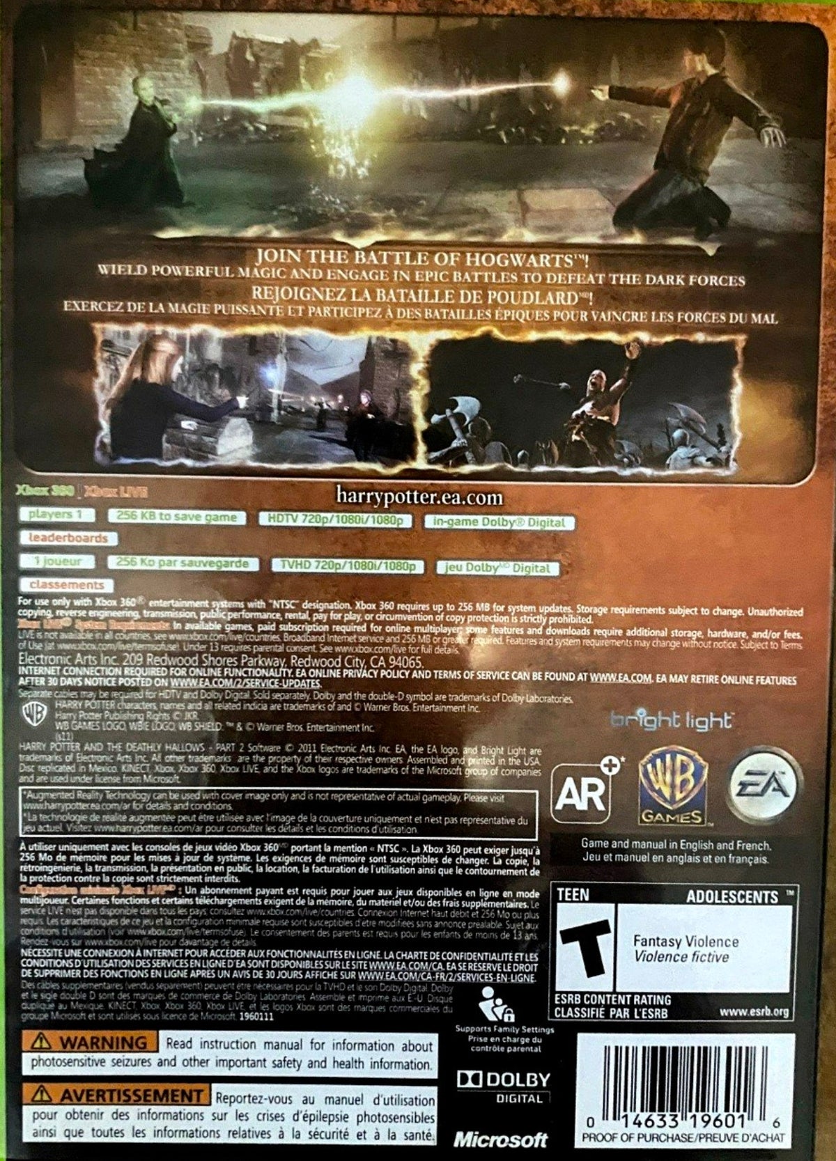 
Harry Potter and the Deathly Hallows: Part 2 | Xbox 360 | back cover 1