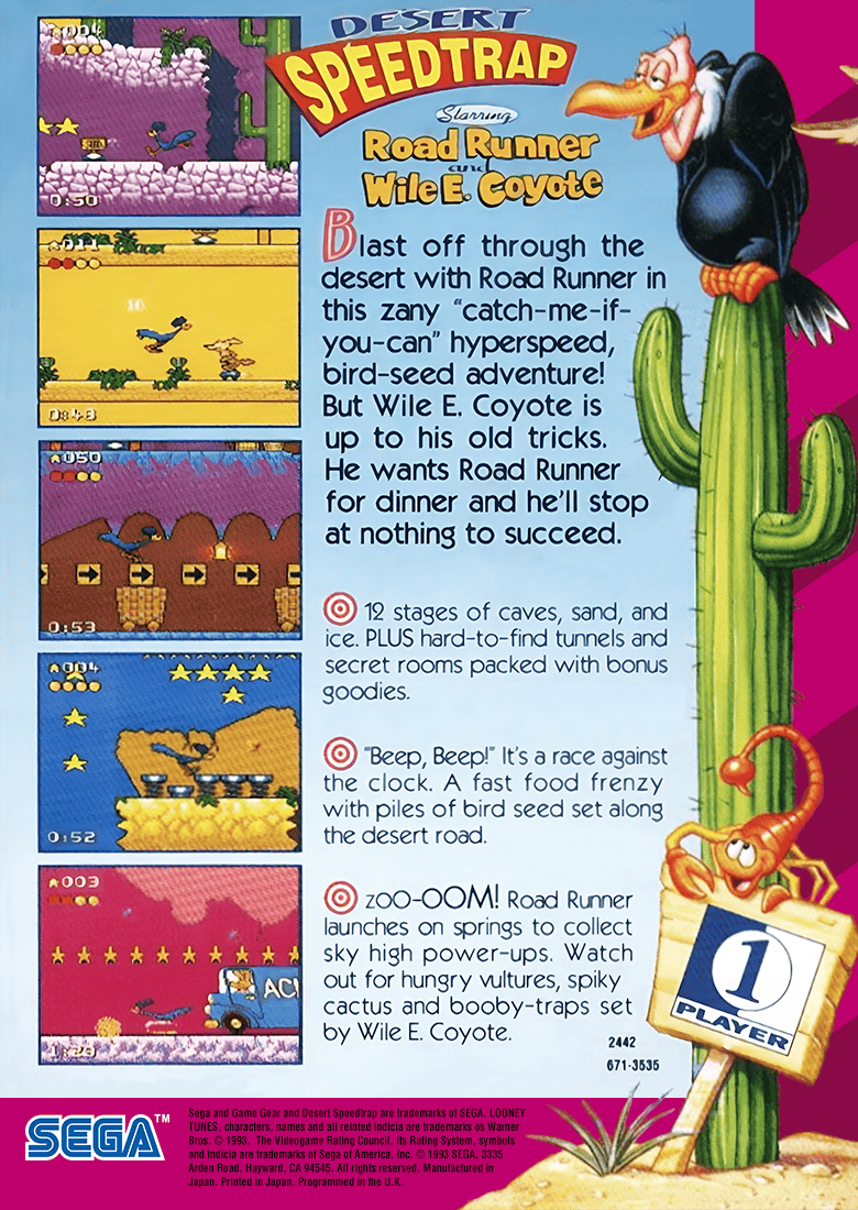
Desert Speedtrap starring Road Runner and Wile E. Coyote | Game Gear | back cover 1