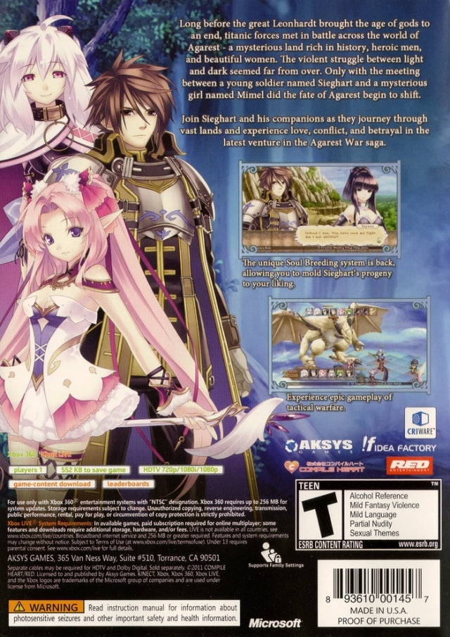 
Record of Agarest War Zero | Xbox 360 | back cover 1 | Region: North America | Source: LaunchBox
