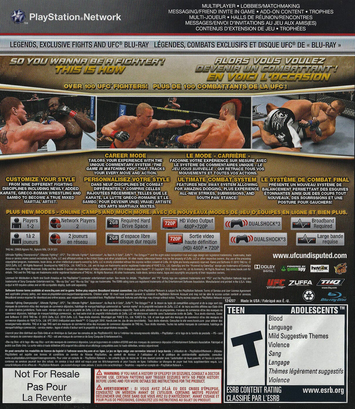 UFC Undisputed 2010 | PlayStation 3 | back cover 1