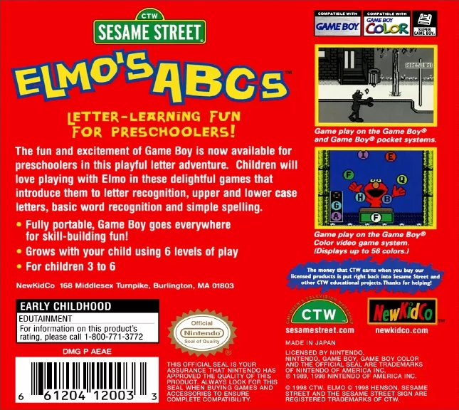 Sesame Street: Elmo's ABCs | Game Boy Color | back cover 1