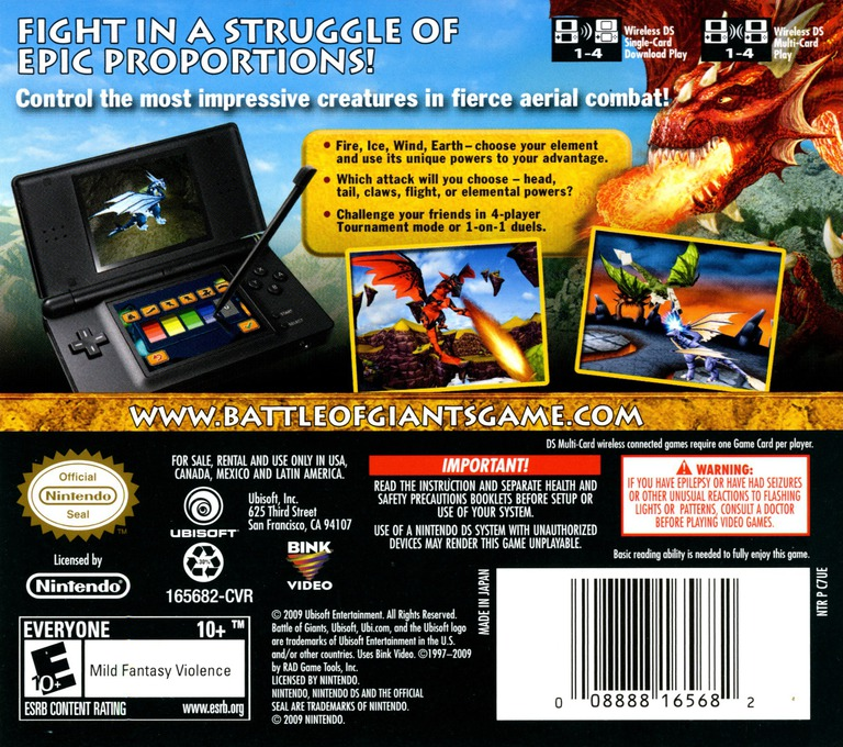 
Battle of Giants: Dragons | Nintendo DS | back cover 1