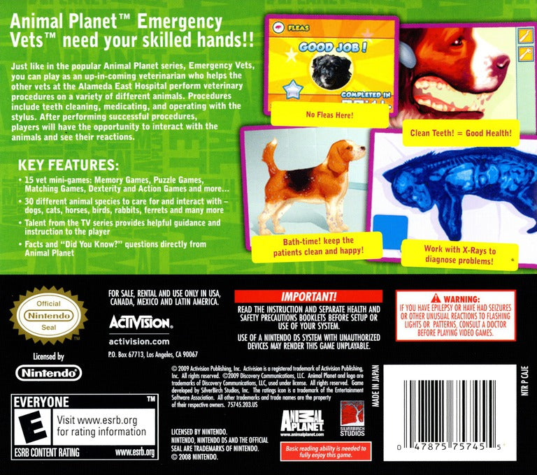 
Animal Planet: Emergency Vets | Nintendo DS | back cover 1